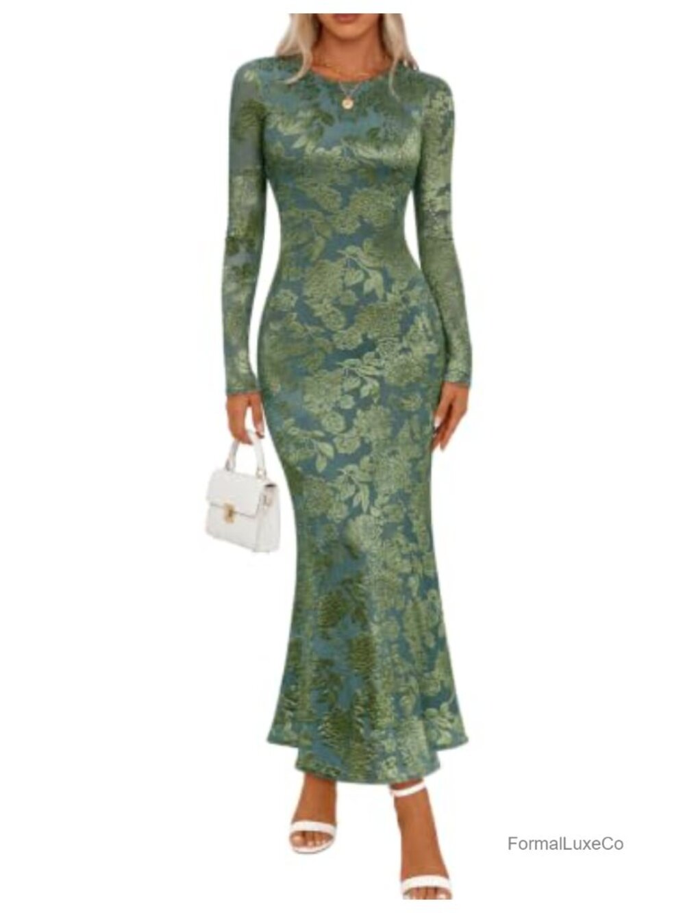 Women's Velvet Floral Maxi Dress Long Sleeve Bodycon Cocktail Wedding Guest